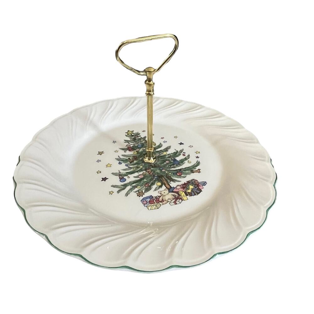Nikko Japan Christmas Plate 11" Holiday Gold Handled Tray Cookies Treats Candy